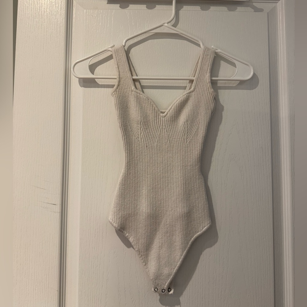 A&F White Ribbed Sweater Tank Bodysuit